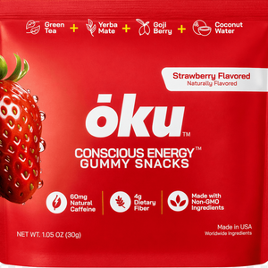 oku Strawberry Energy Gummies - Clean Caffeine + Fiber - Pack of 8