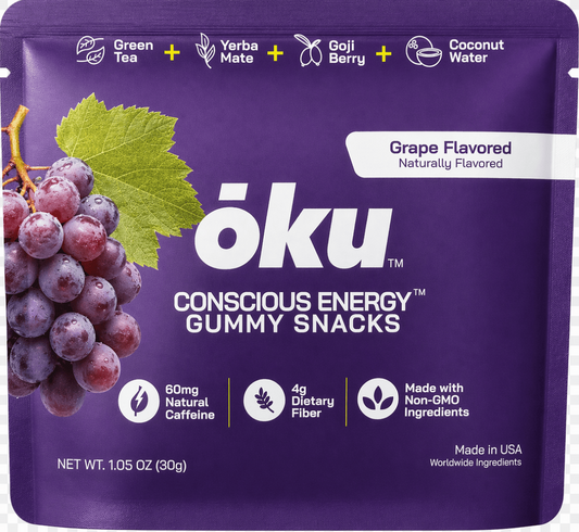 oku Grape Energy Gummies - Clean Caffeine + Fiber - Pack of 8