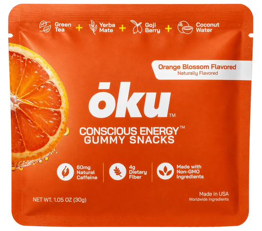 oku Orange Blossom Energy Gummies - Clean Caffeine + Fiber - Pack of 8