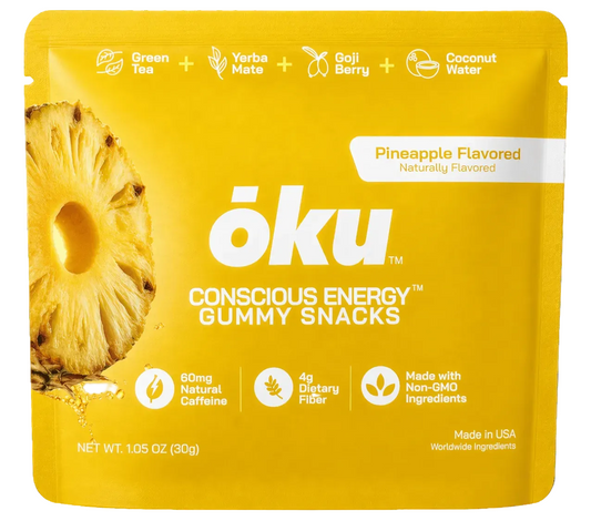 oku Pineapple Energy Gummies - Clean Caffeine + Fiber - Pack of 8