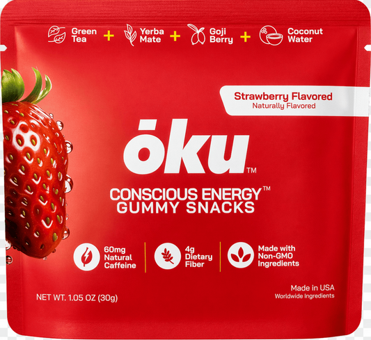oku Strawberry Energy Gummies - Clean Caffeine + Fiber - Pack of 8